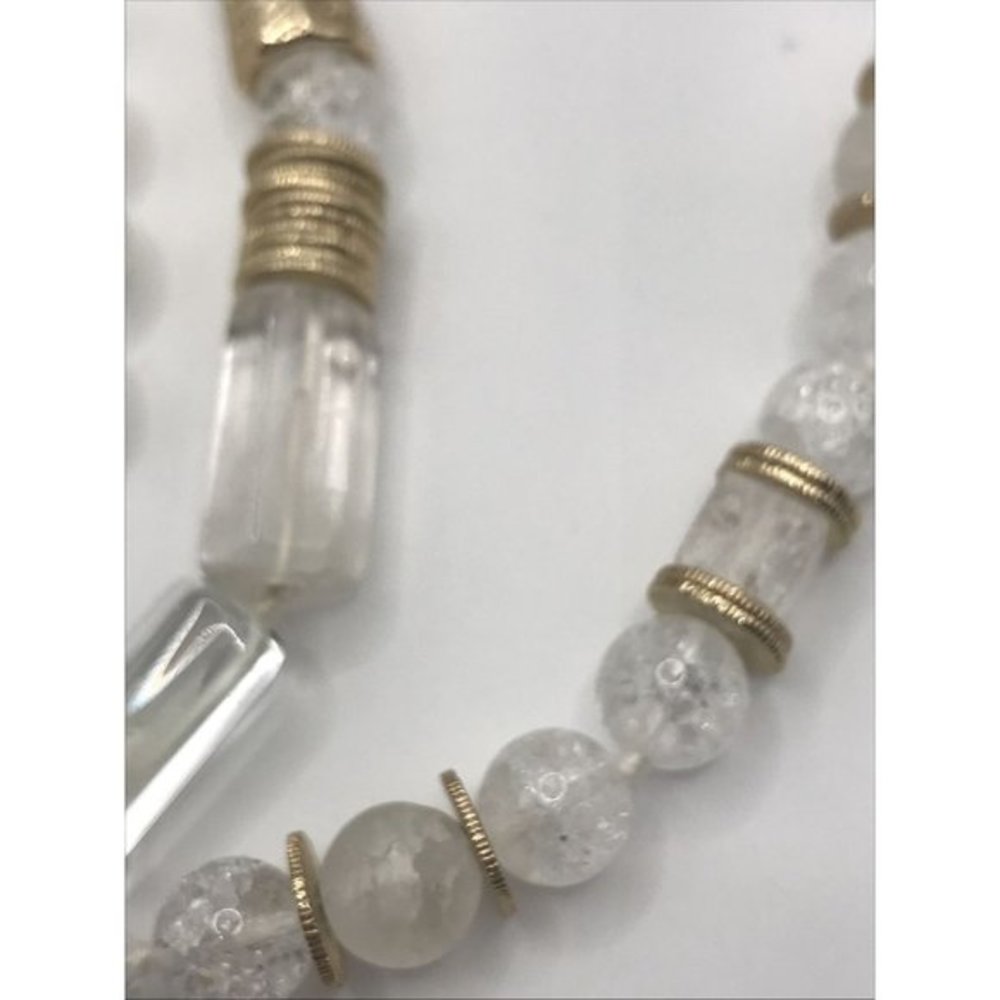 AKOLA Crackle Gold Plated Disc Frosted Knotted NWT 38" Long Necklace Beads white - Picture 8 of 11